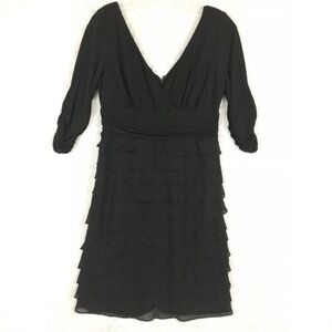 S. L. Fashions Womens Dress Mini LBD Little Black Tiered Plunging Half Sleeve 12